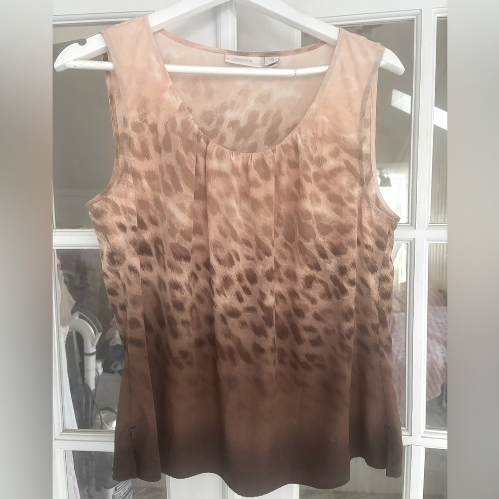 Chico's Animal Print Tank Top in Cream and Brown
